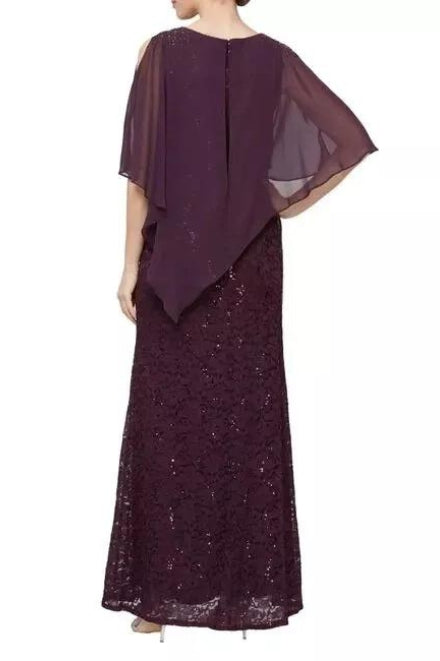 SL Fashion Popover Dress with Beaded Shoulder Detail and Asymmetric Overlay - Wholesale - DEEP PLUM