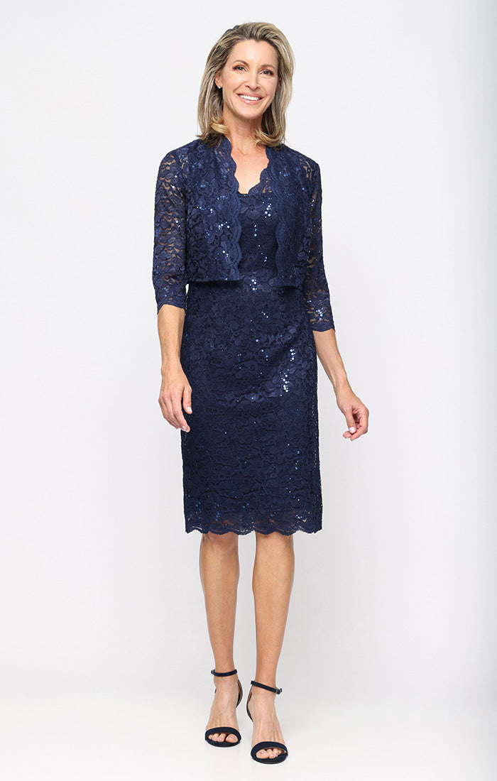 V-Neck Lace Bolero Dress SL Fashions 9213128