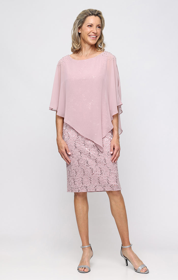 SL Fashions Cape Overlay Lace Sheath Dress 9113150