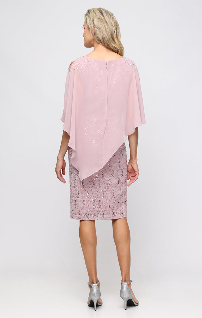 SL Fashions Cape Overlay Lace Sheath Dress 9113150