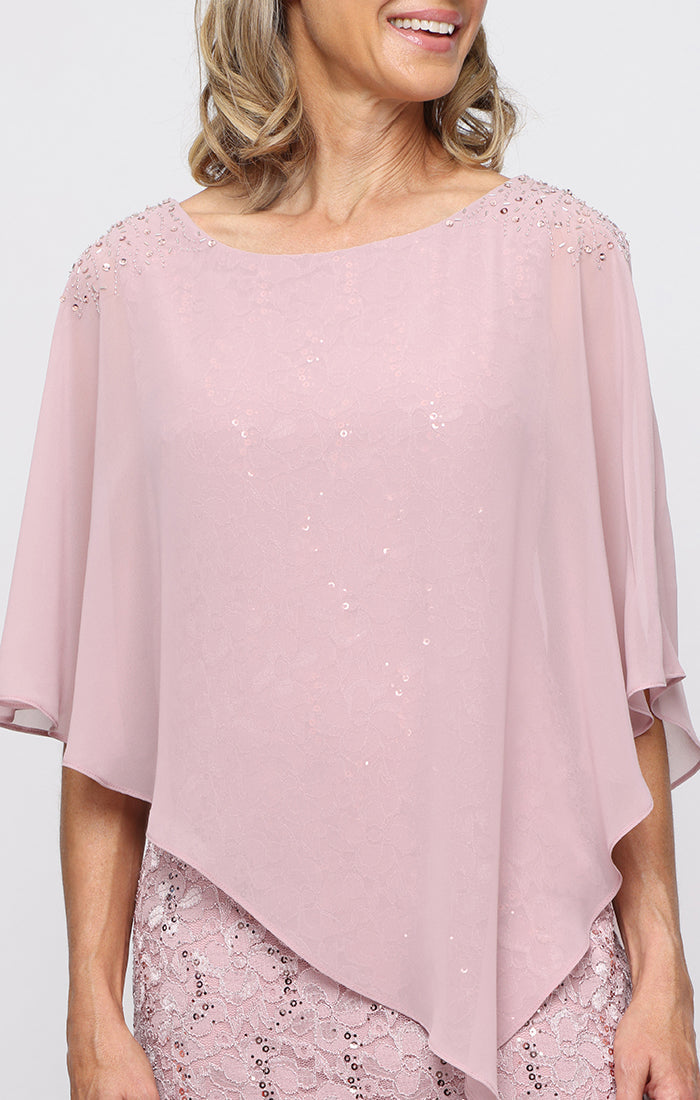 SL Fashions Cape Overlay Lace Sheath Dress 9113150