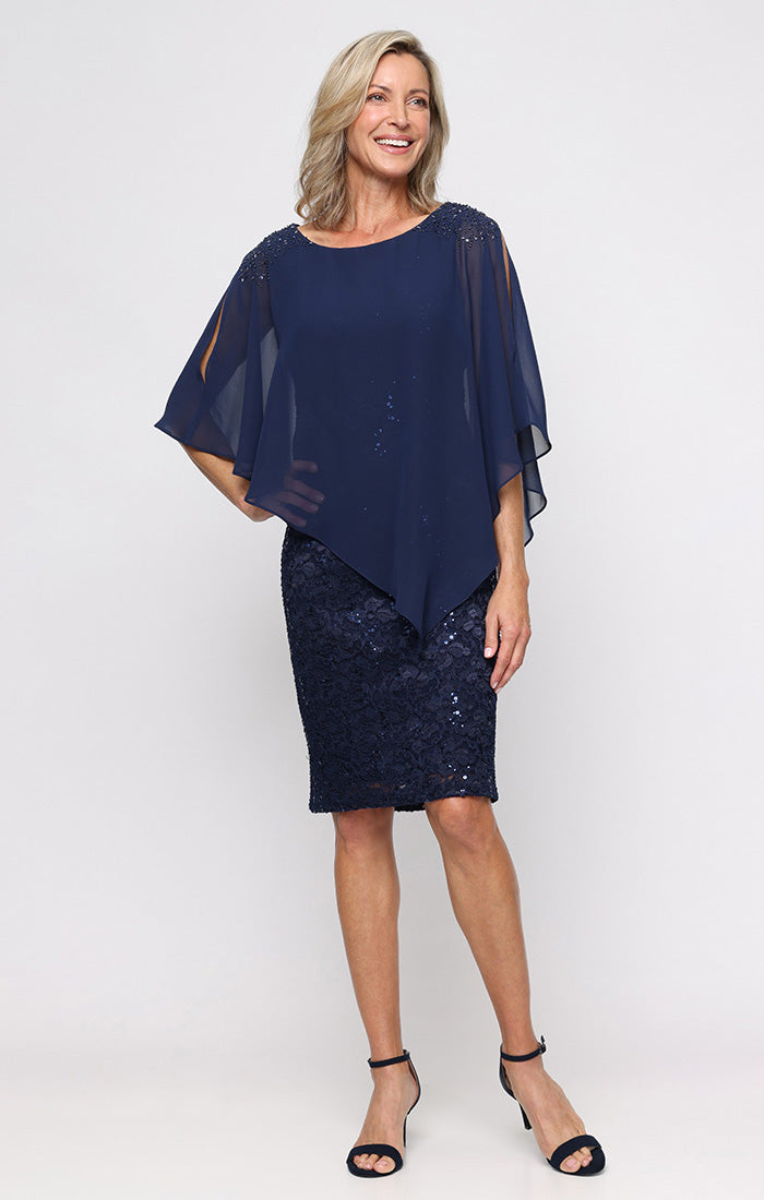 SL Fashions Cape Overlay Lace Sheath Dress 9113150