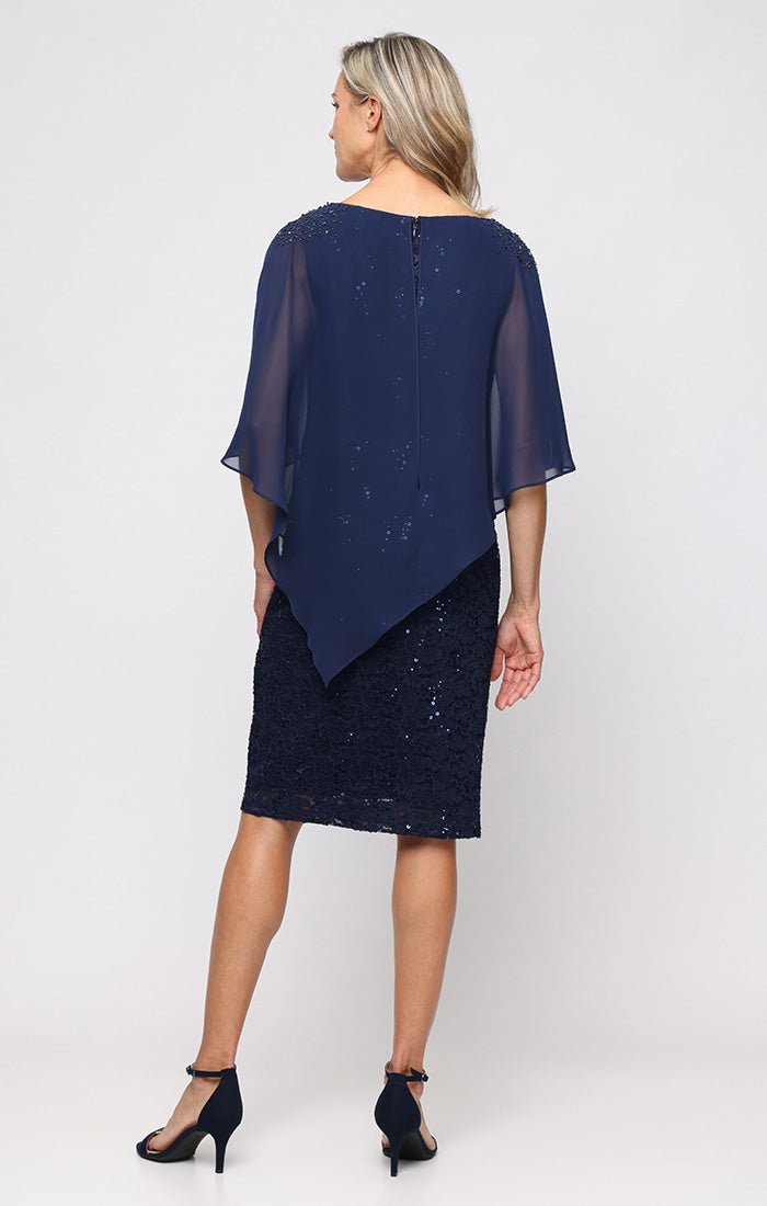 SL Fashions Cape Overlay Lace Sheath Dress 9113150