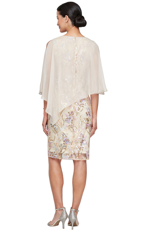 V-Neck Embroidered Sheath Cape Dress SL Fashions 9120315