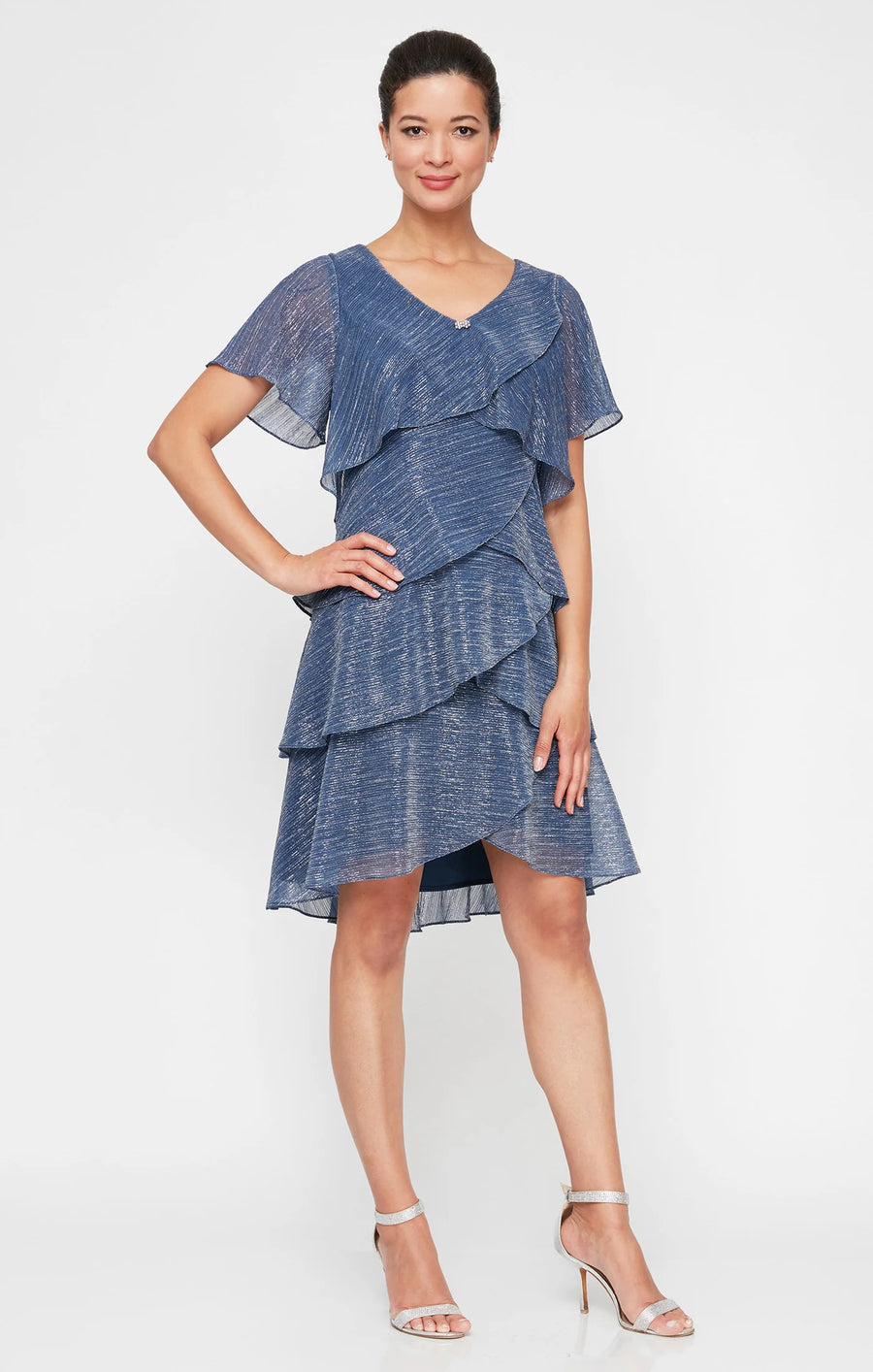 SL Fashions Shimmer Chiffon Tiered Short Dress 9155124
