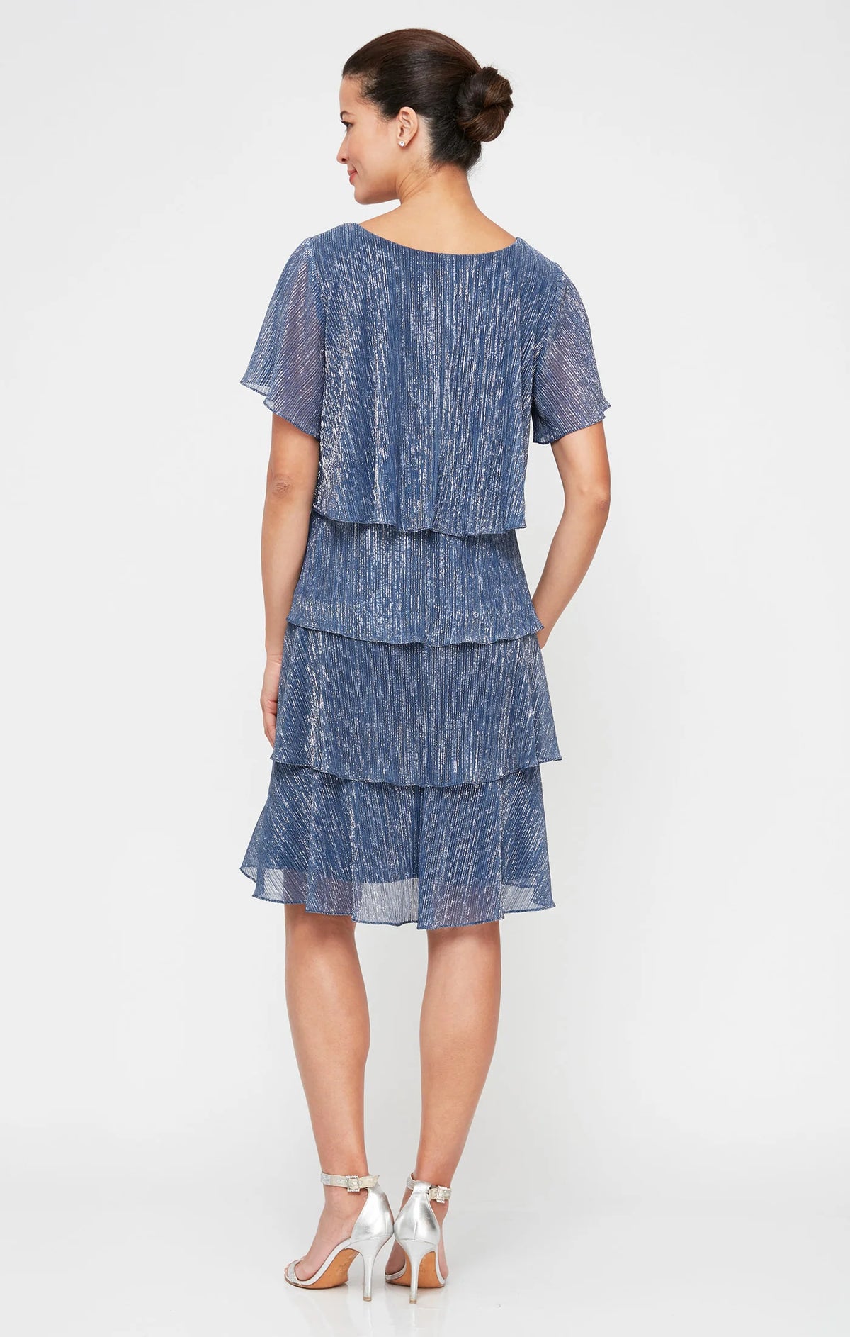SL Fashions Shimmer Chiffon Tiered Short Dress 9155124