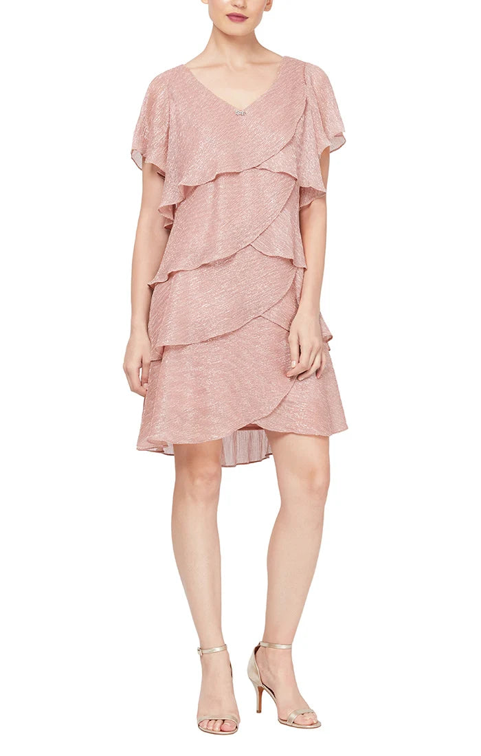 SL Fashions Shimmer Chiffon Tiered Short Dress 9155124
