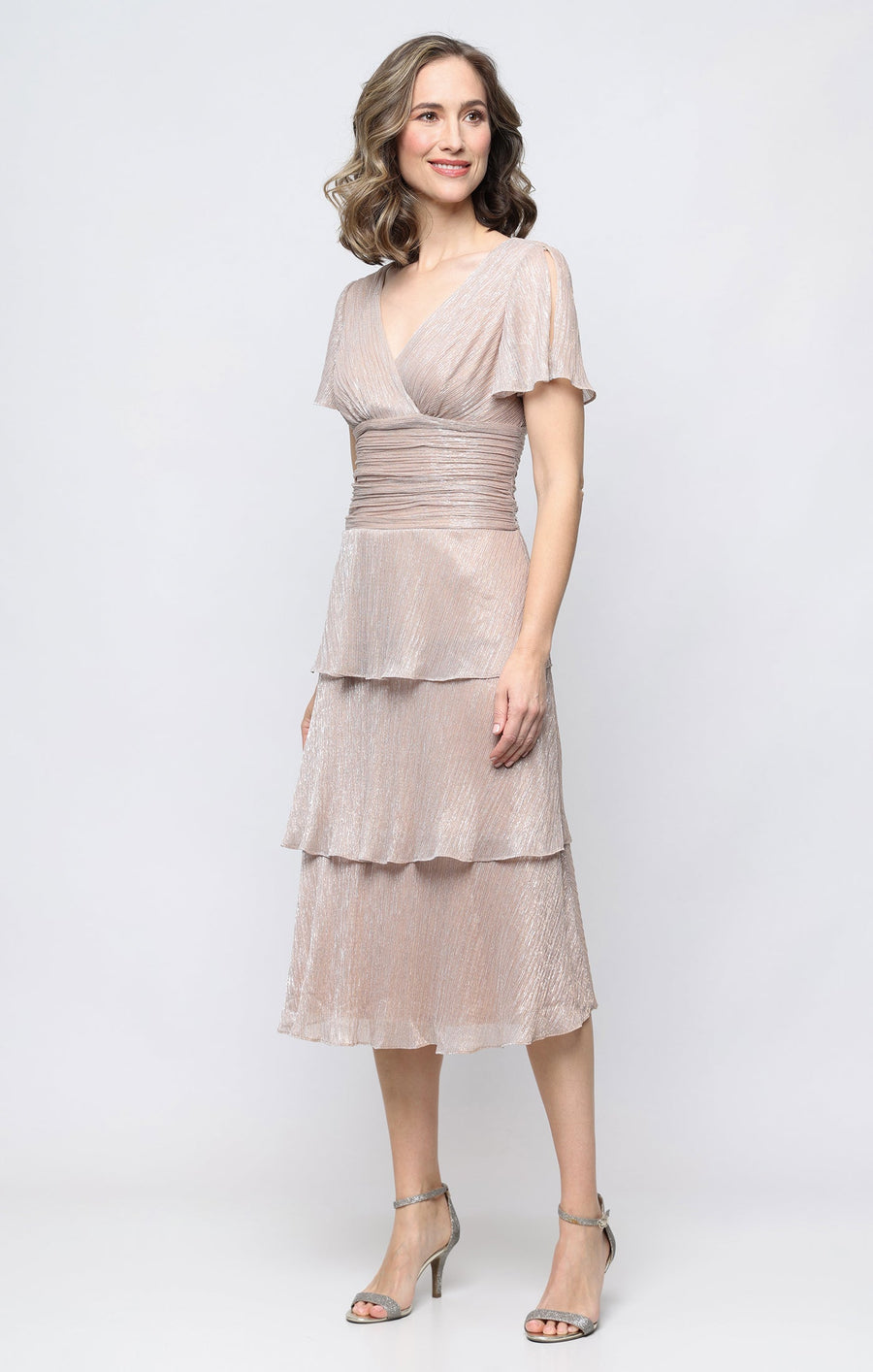 V-Neck Tea-Length Jersey Formal Fit & Flare Dress SL Fashions 9155202