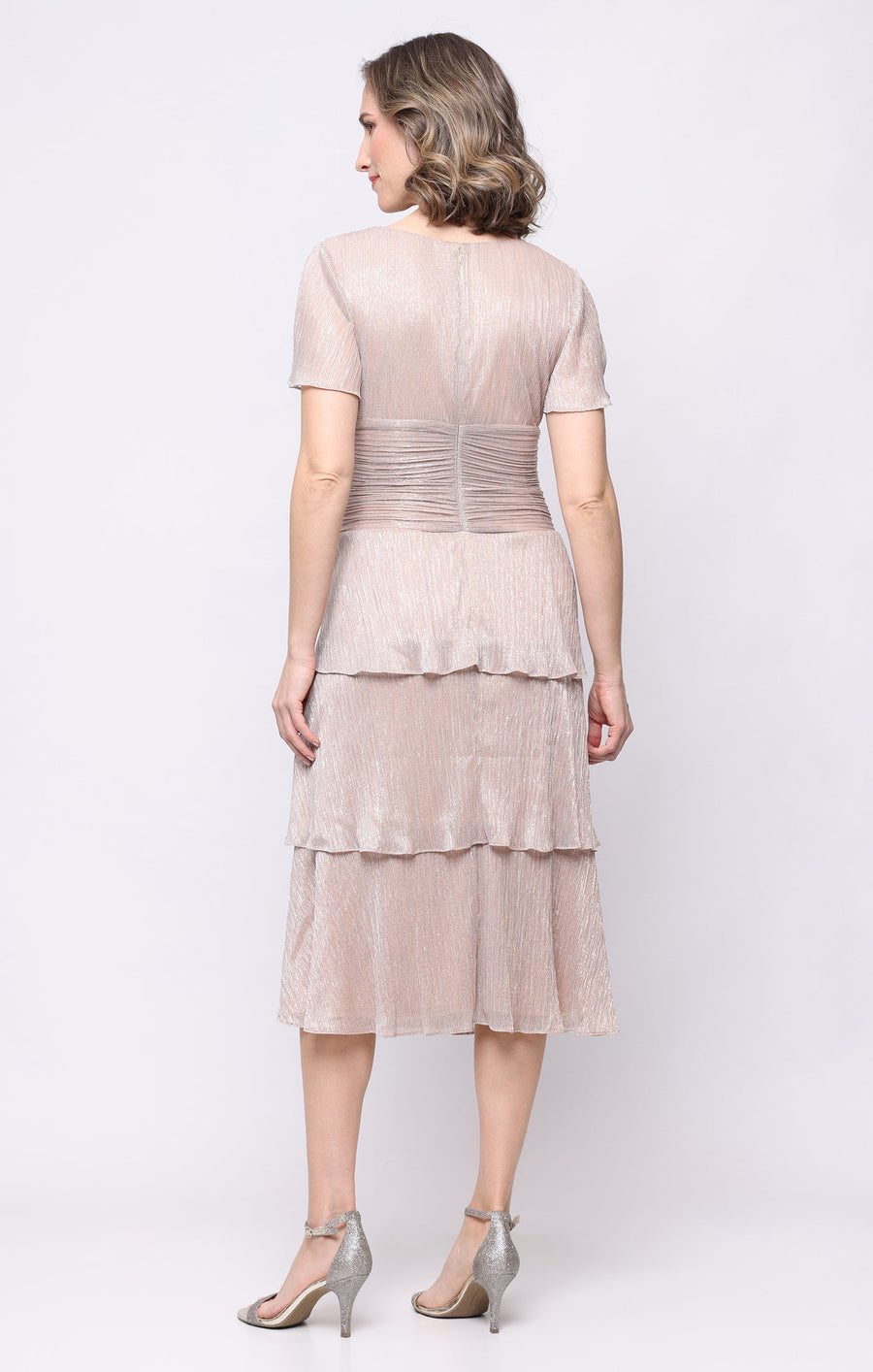 V-Neck Tea-Length Jersey Formal Fit & Flare Dress SL Fashions 9155202
