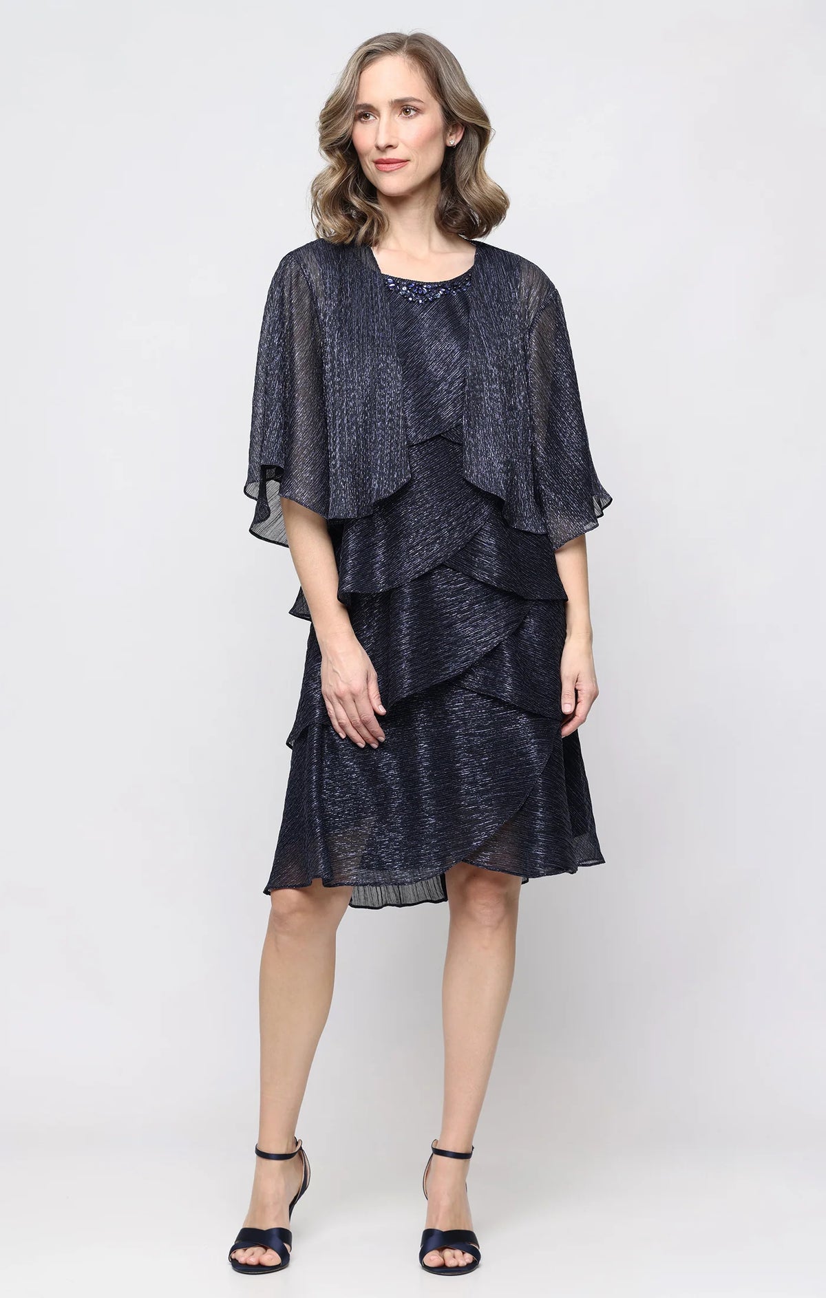 SL Fashions Tiered Beaded Neck Jacket Dress 9155215