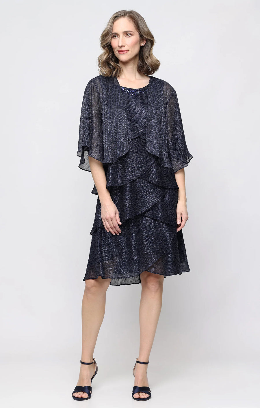 SL Fashions Tiered Beaded Neck Jacket Dress 9155215