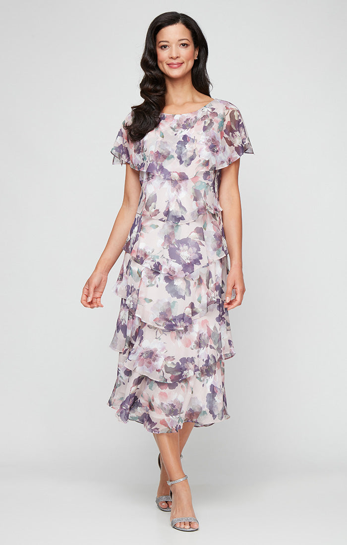 Printed Chiffon Tiered Dress SL Fashions 9272101
