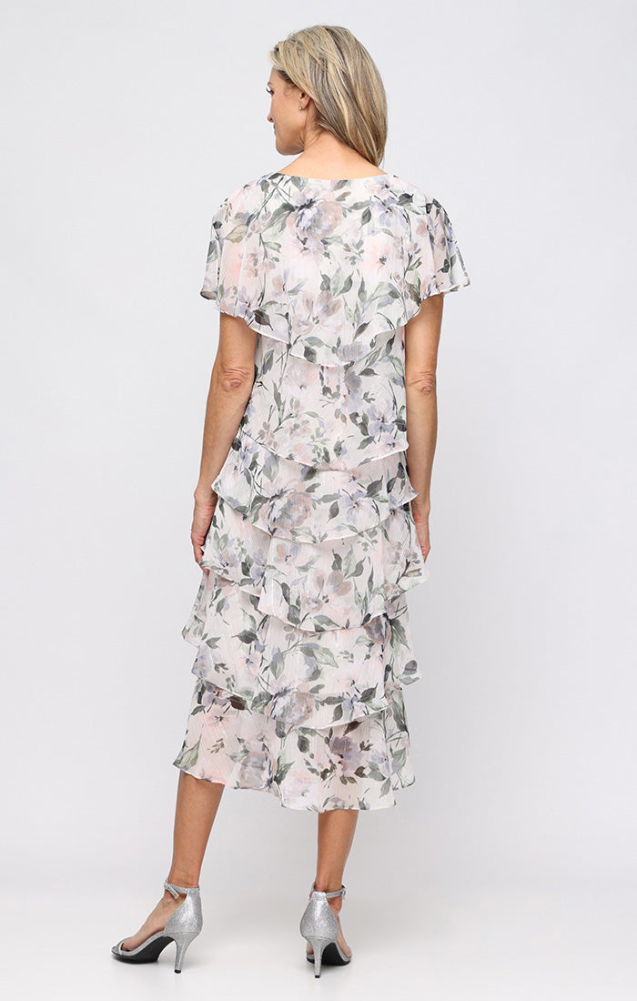 Short Ruffle Tea Length Print Cocktail Dress SL Fashions 9172136