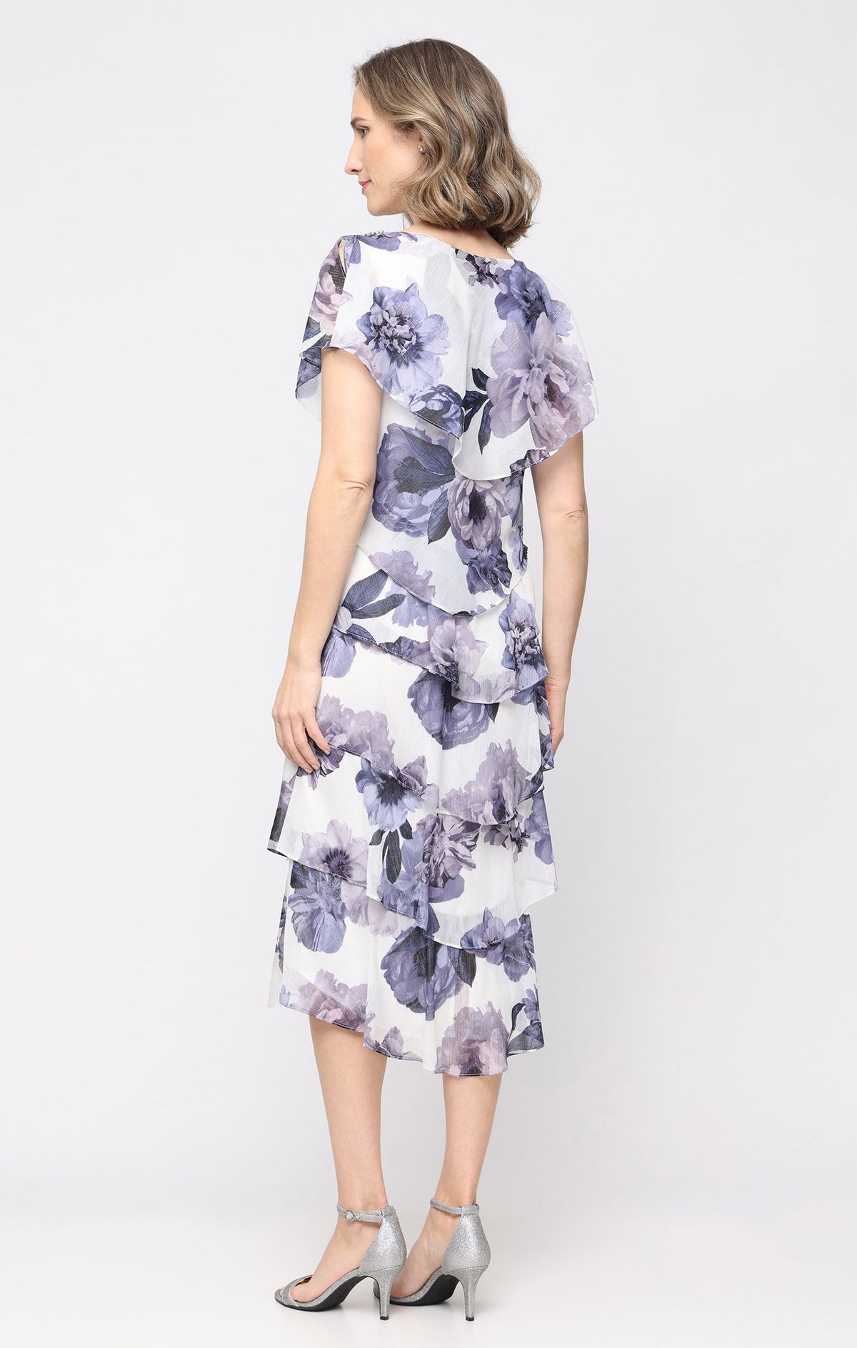 Scoop Neck Tea-Length Chiffon Cocktail Tiered Ruffle Dress SL Fashions 9172203