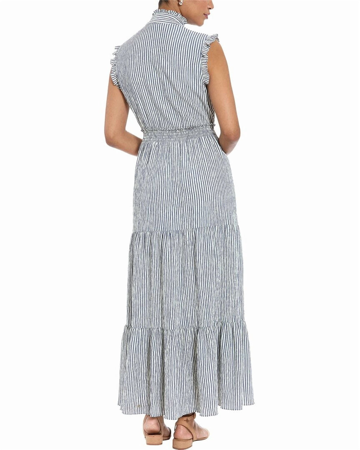 London Times Striped Tiered Ruffle Maxi Dress T7445M