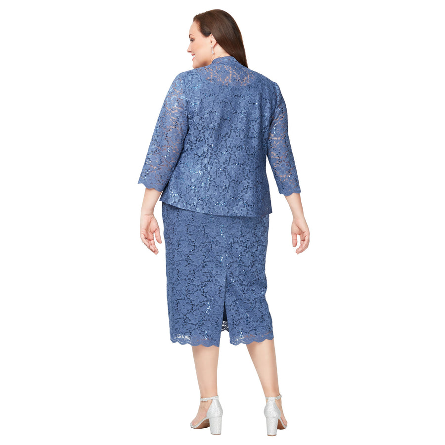 Two Piece Plus Size Lace Tea Length Jacket Dress SL Fashions 9413104