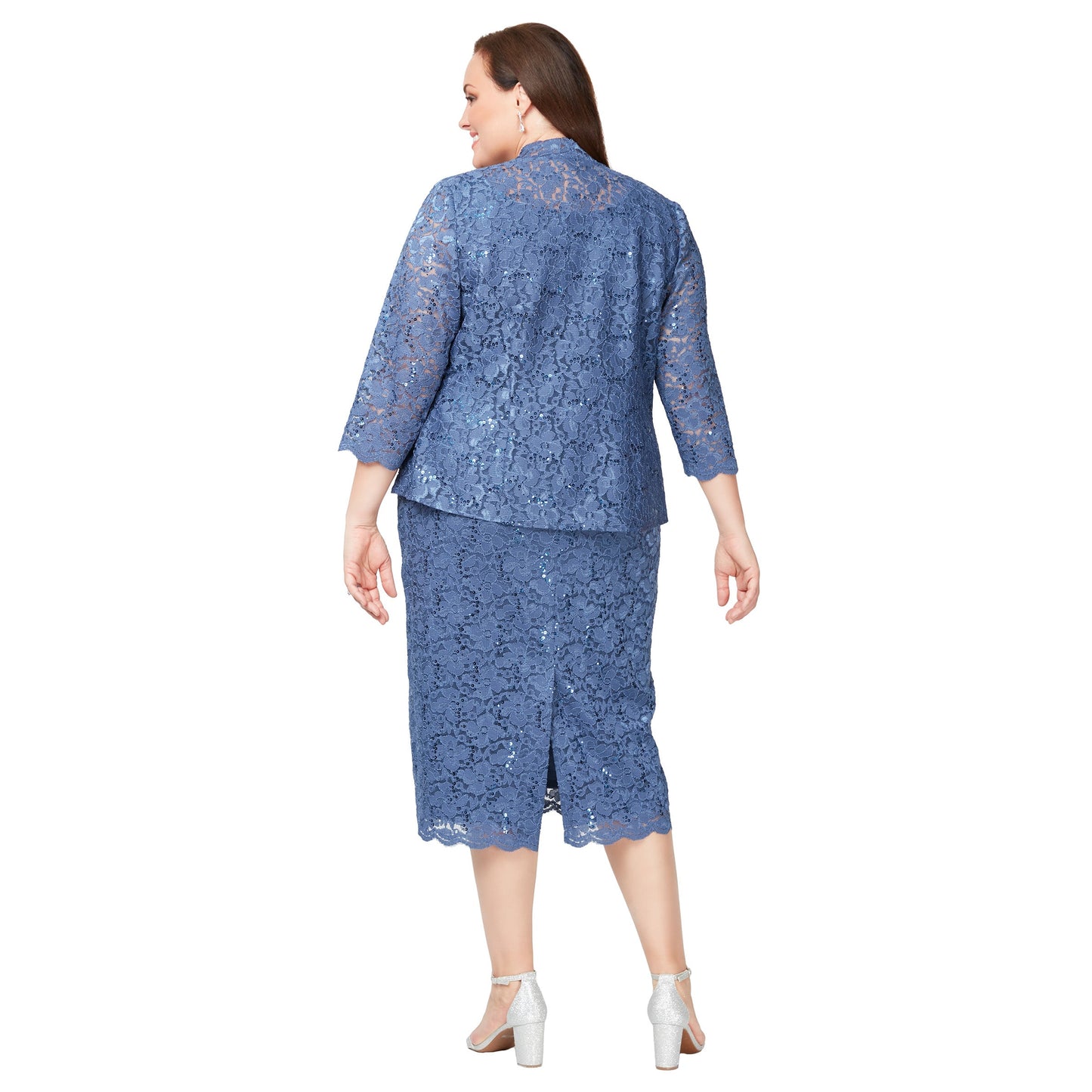 Two Piece Plus Size Lace Tea Length Jacket Dress SL Fashions 9413104