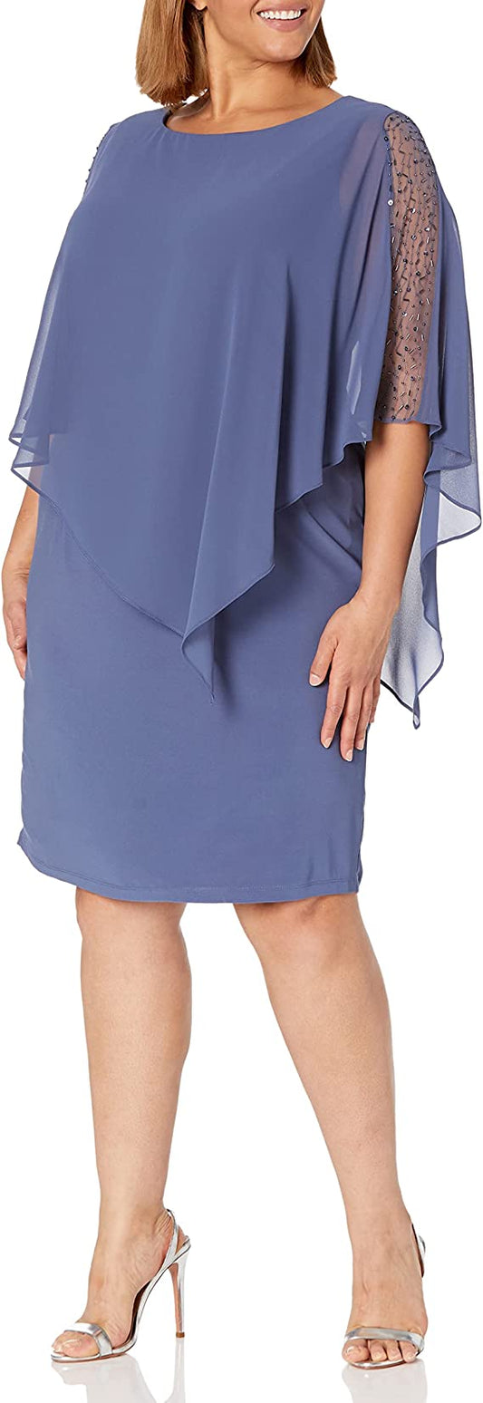 S.L. Fashions Chiffon Bodice Dress - WEDGEWOOD - FRONT