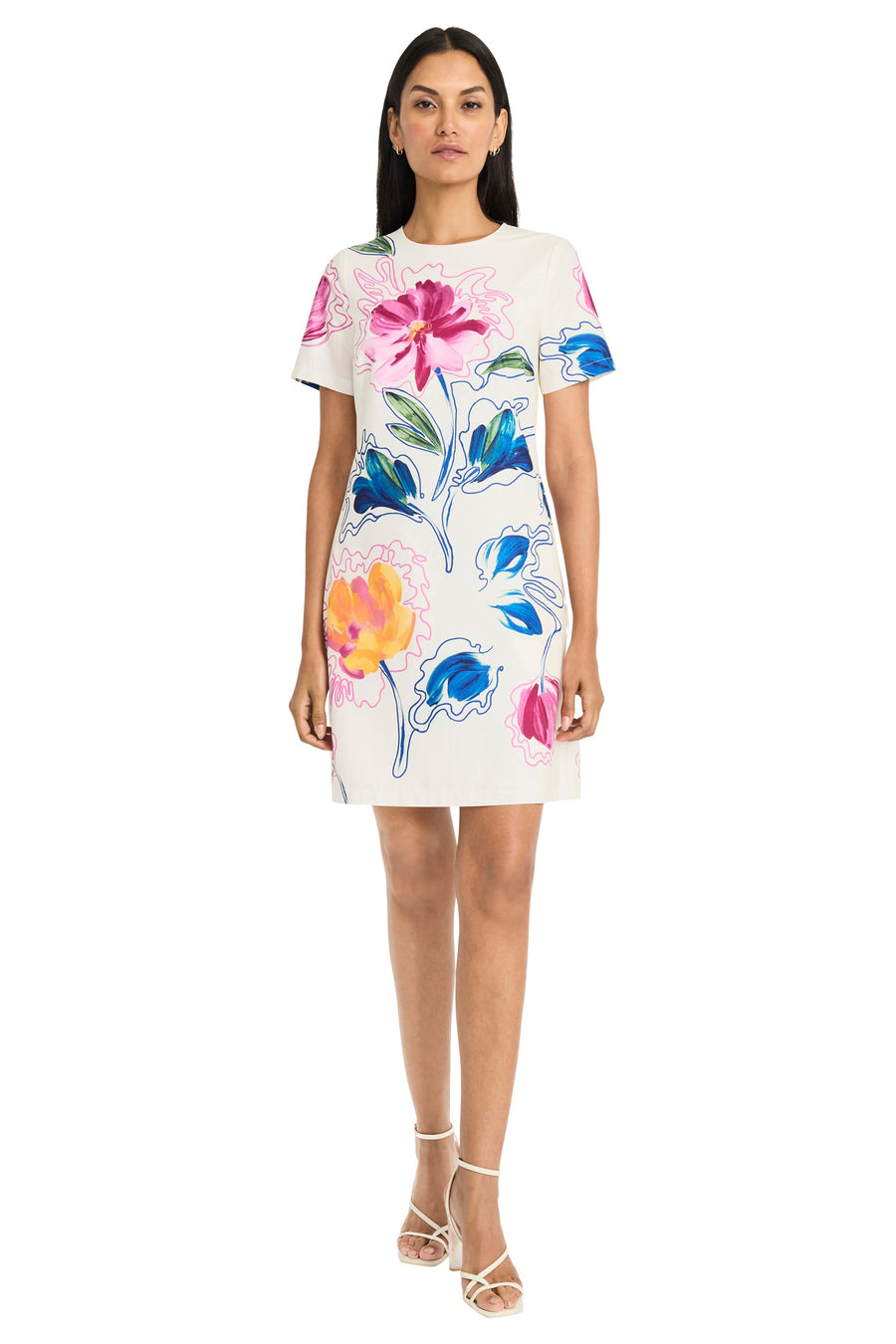 Maggy London G6344M Honor Ivory/Pink floral shift dress, front view