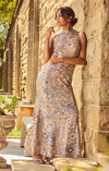 Scoop Neck Floral Sequin Gown with High Slit Alex Evenings 8296996
