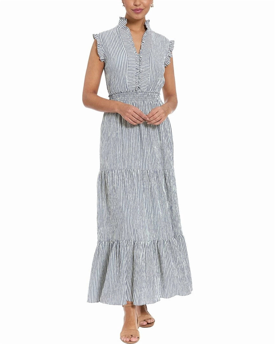 London Times Striped Tiered Ruffle Maxi Dress T7445M