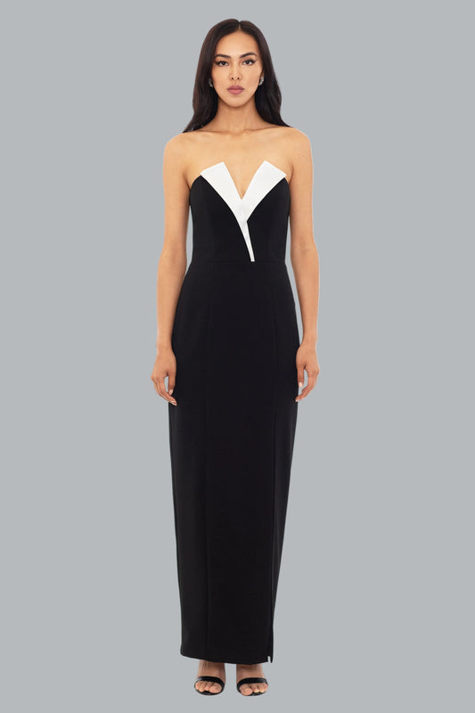 V-Neck Floor-Length Crepe Formal Sheath Column Betsy and Adam A24228