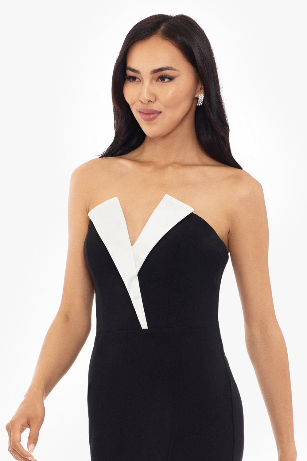 V-Neck Floor-Length Crepe Formal Sheath Column Betsy & Adam A24228