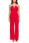 Red Strapless Strapless Floor Length Tuxedo Jumpsuit Back Zipper and Side Pockets Betsy & Adam A26528