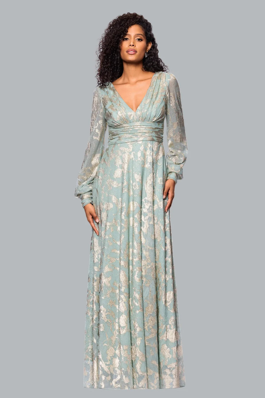 Melanie Foil Knit V-Neck Long Sleeve Dress Betsy & Adam A27153