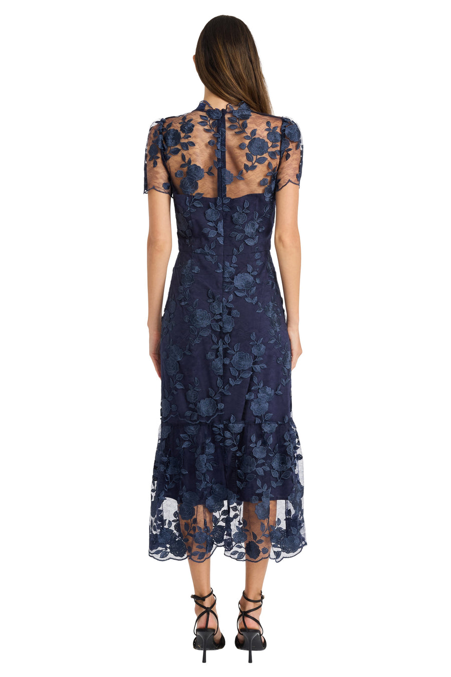 Maggy London Mesh Yoke Pencil Skirt Dress with Applique Trim G6087M