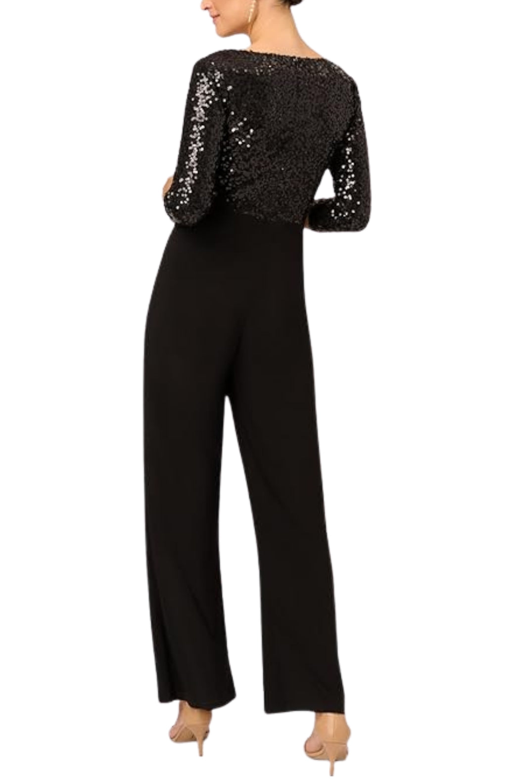 Adrianna Papell Sequin Faux Wrap V-Neck Jumpsuit - Wholesale  - Black - Back 