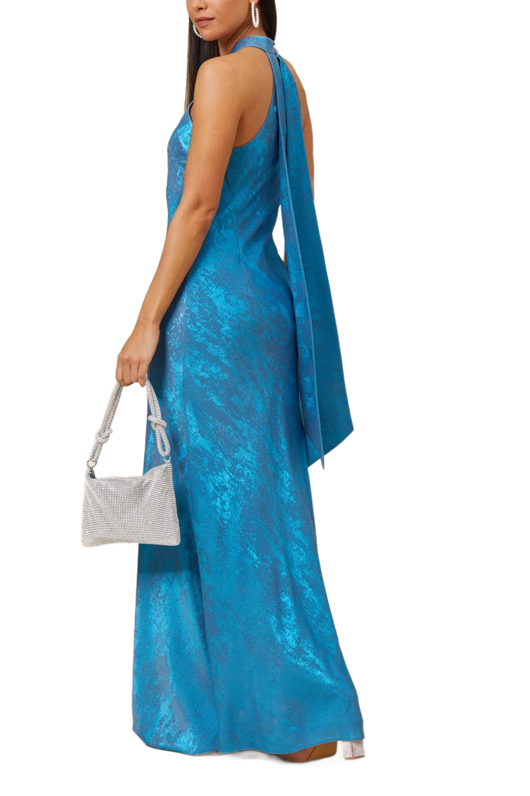 Adrianna Papell Metallic Chiffon Halter Gown - Ocean dream - side view