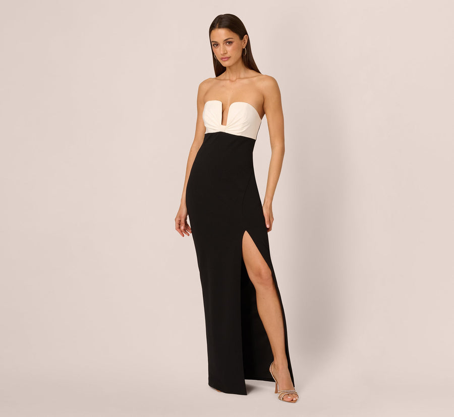 Strapless Curved Neck Floor-Length Crepe Formal Sheath/Column Adrianna Papell ADAE212444