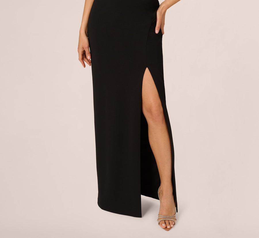 Strapless Curved Neck Floor-Length Crepe Formal Sheath/Column Adrianna Papell ADAE212444