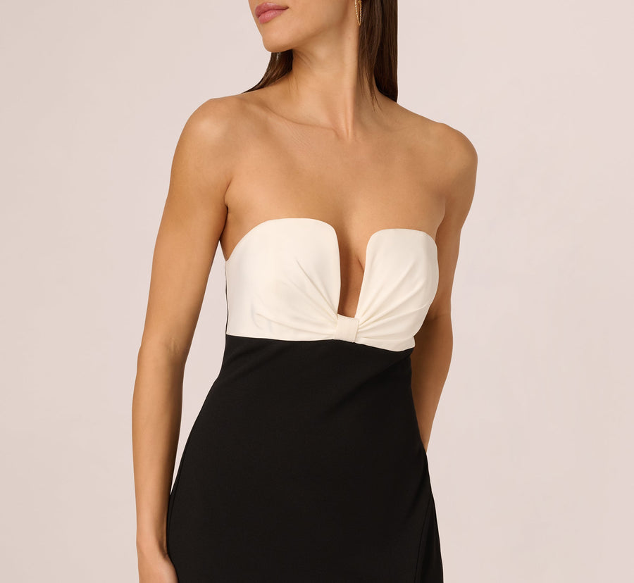 Strapless Curved Neck Floor-Length Crepe Formal Sheath/Column Adrianna Papell ADAE212444