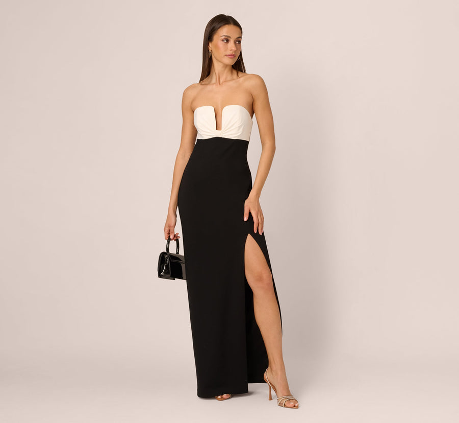 Strapless Curved Neck Floor-Length Crepe Formal Sheath/Column Adrianna Papell ADAE212444