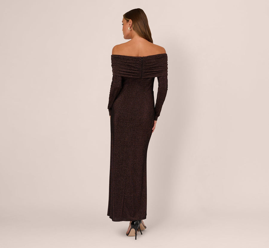 Plus Size Off-the-Shoulder Metallic Knit Midi Dress Adrianna Papell ADAE212524