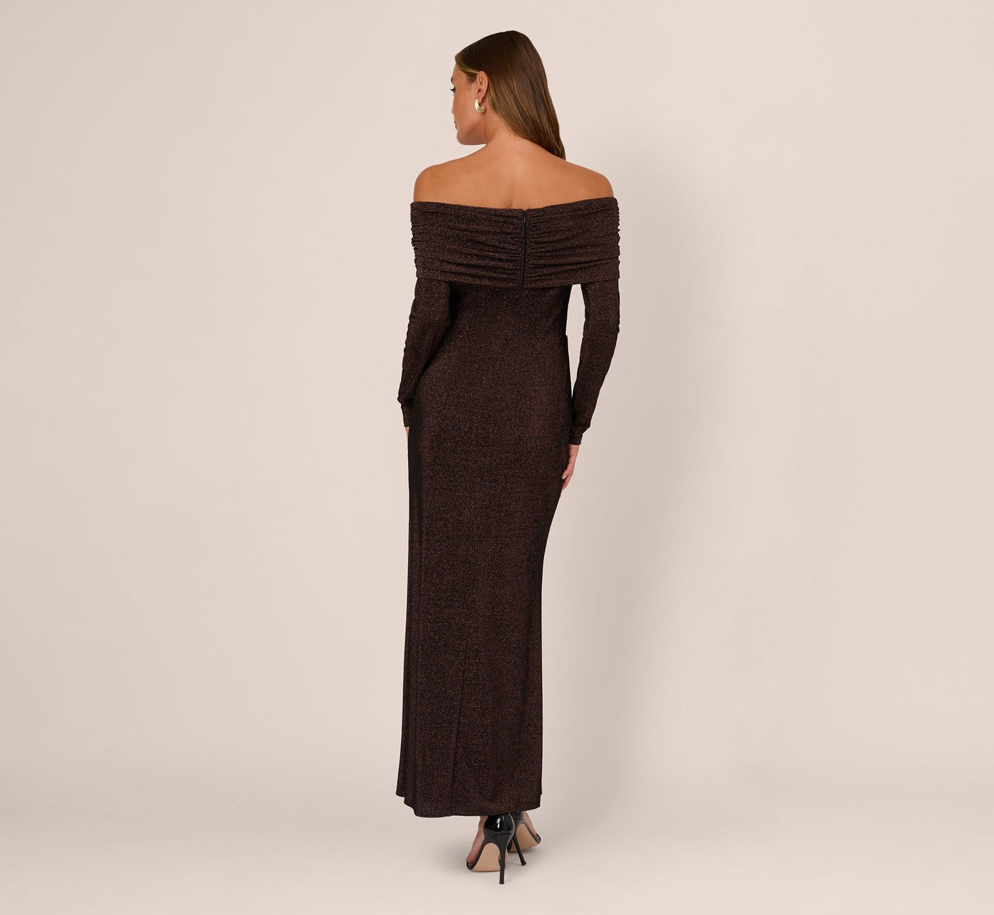 Plus Size Off-the-Shoulder Metallic Knit Midi Dress Adrianna Papell ADAE212524