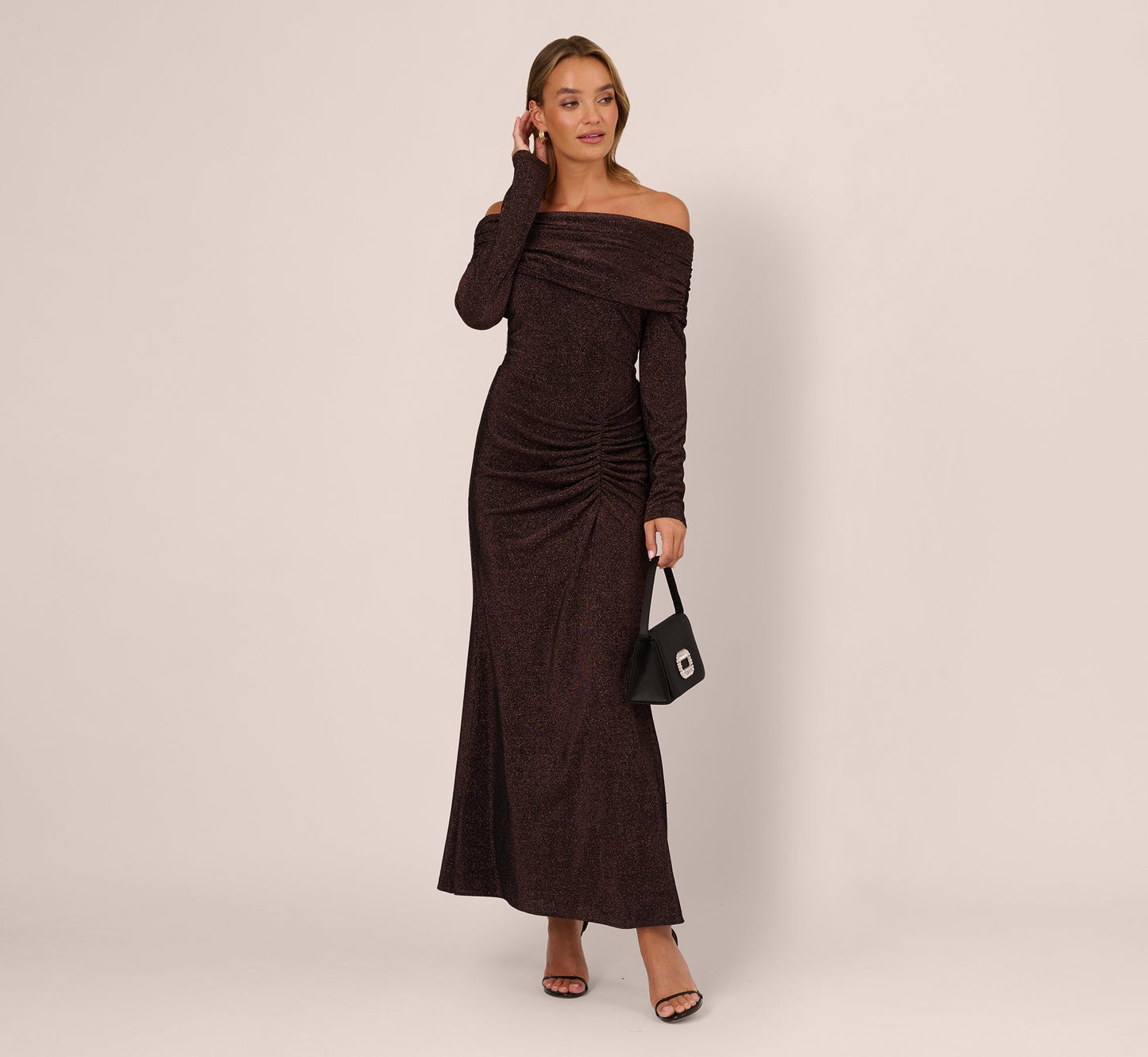 Plus Size Off-the-Shoulder Metallic Knit Midi Dress Adrianna Papell ADAE212524