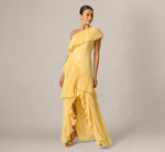 One Shoulder Pleated Flounce High Low Gown Adrianna Papell ADAE212845