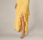 One Shoulder Pleated Flounce High Low Gown Adrianna Papell ADAE212845