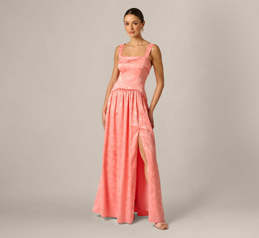 Square Neck Jacquard Gown Adrianna Papell ADAE213091