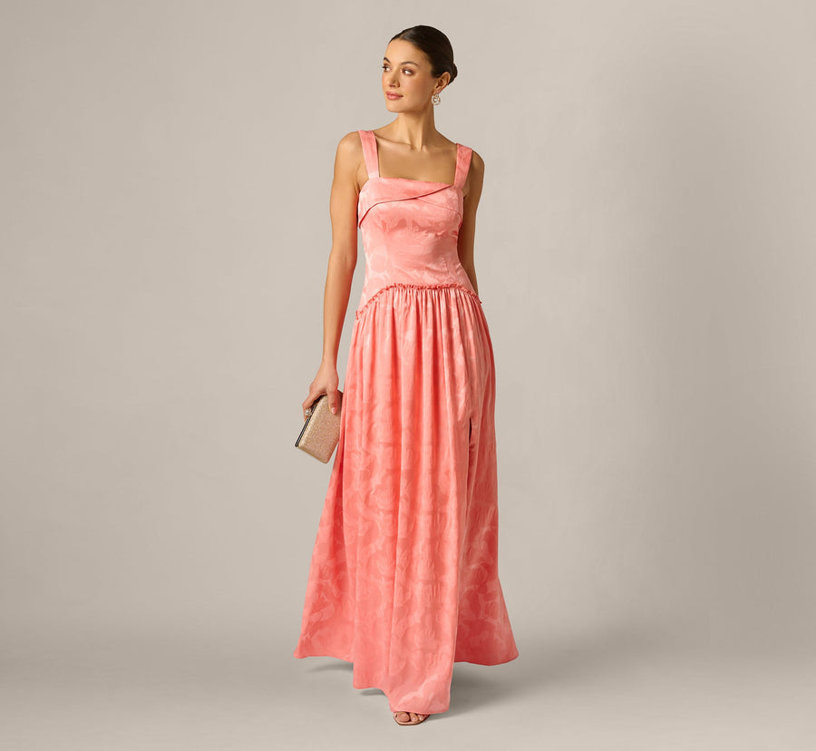 Square Neck Jacquard Gown Adrianna Papell ADAE213091