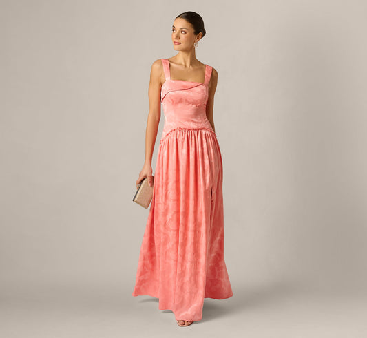 Square Neck Jacquard Gown Adrianna Papell ADAE213091