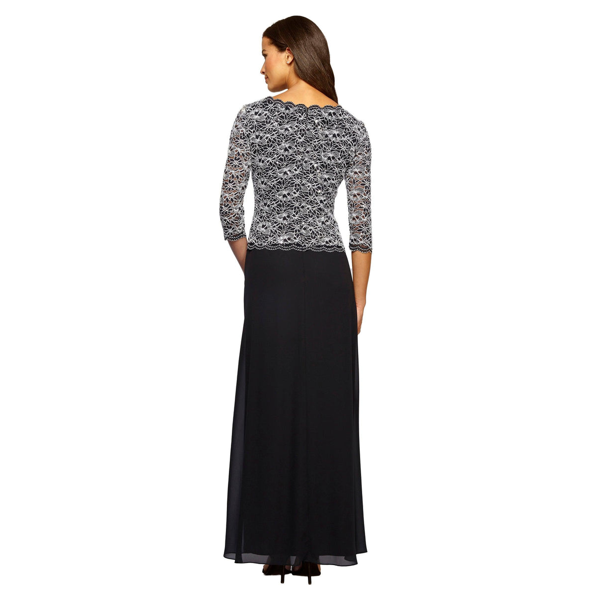 Alex Evenings Long Sequin Lace 3/4 Sleeve Chiffon Mother of the Bride Dress AE112784