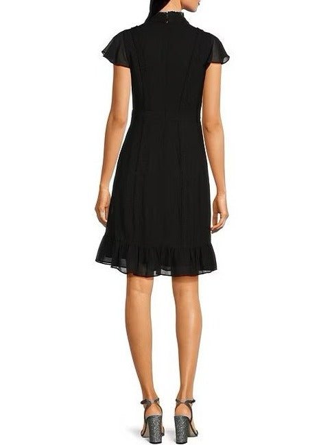 High Neck Mini Chiffon Cocktail A-Line Dress with Ruffle Hem and Flutter Sleeves Adrianna Papell AP1D102566