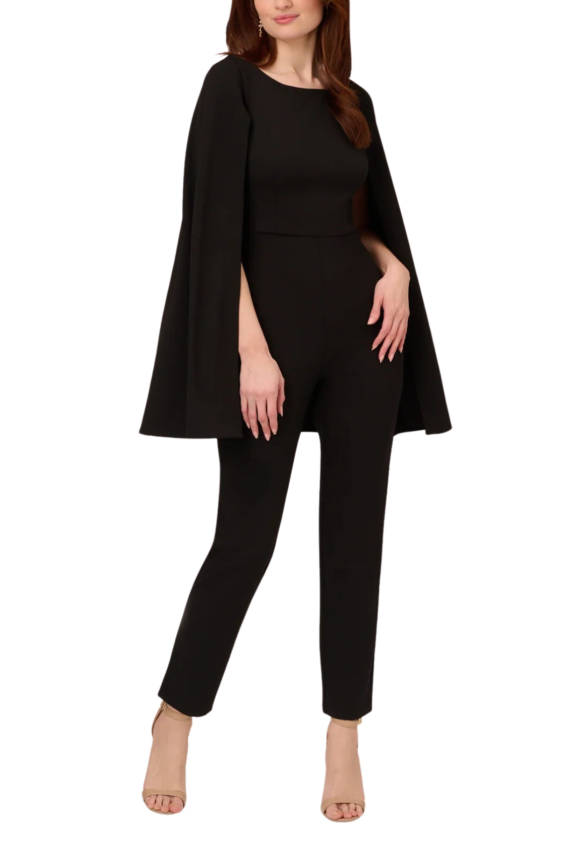 Adrianna Papell Crepe Jumpsuit - BLACK - FRONT