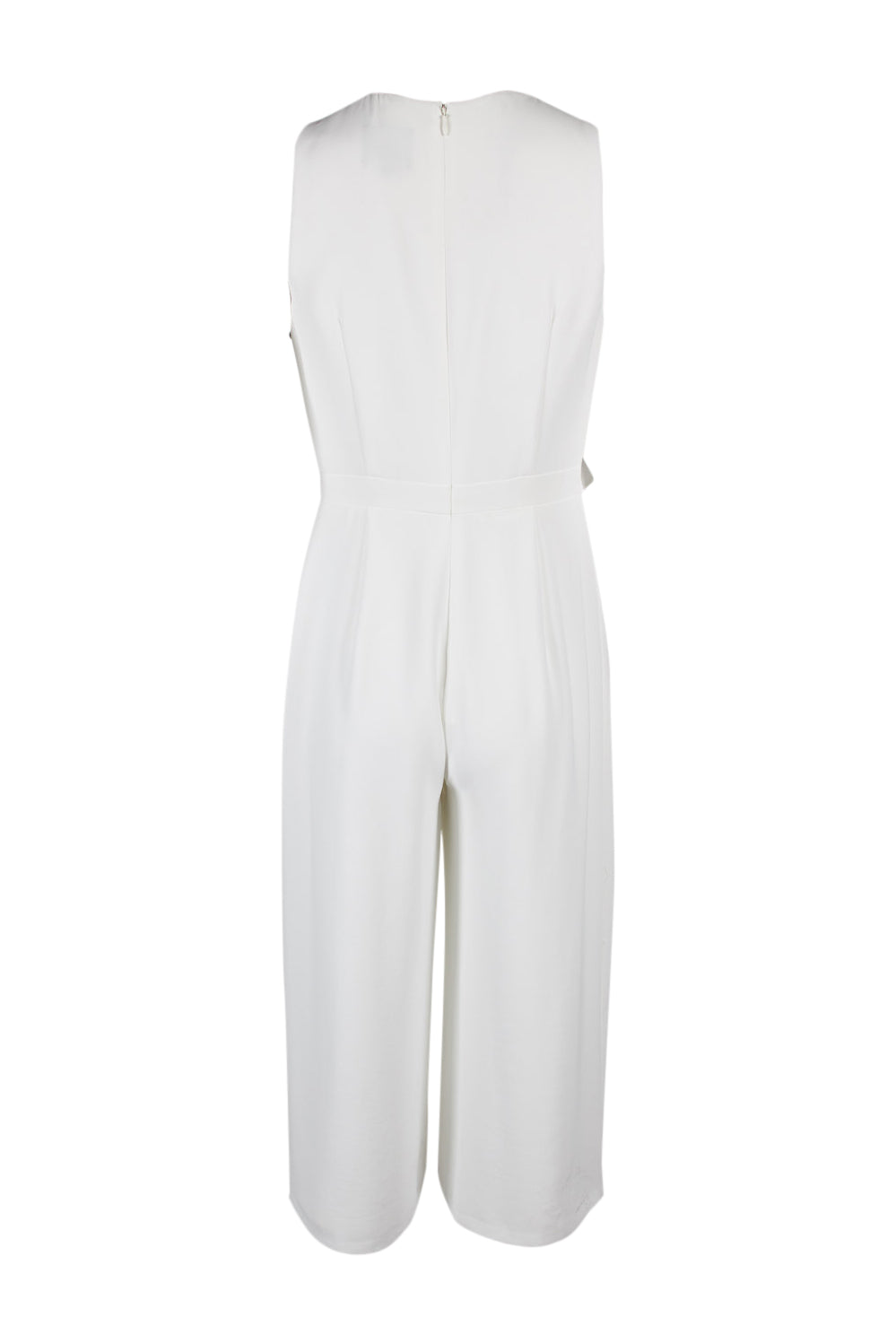 Adrianna Papell Flutter V-Neck Sleeveless Zipper Back Solid Jumpsuit - IVORY - BACK