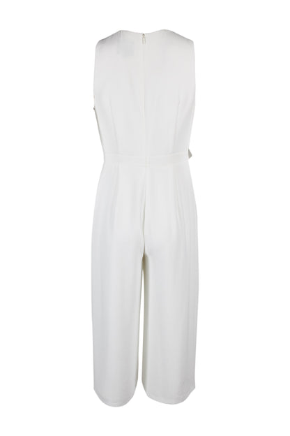 Adrianna Papell Flutter V-Neck Sleeveless Zipper Back Solid Jumpsuit - IVORY - BACK