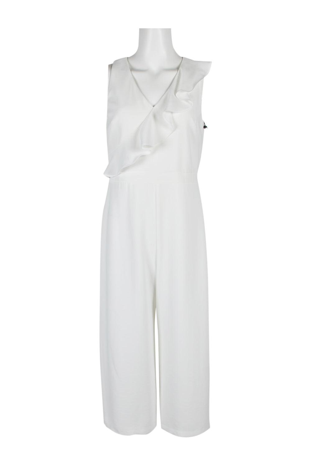 Adrianna Papell Flutter V-Neck Sleeveless Zipper Back Solid Jumpsuit - IVORY - FRONT